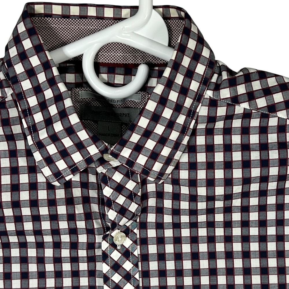 Johnston & Murphy Men's Large Tailored Fit Gingham Check Long Sleeve Dress Shirt